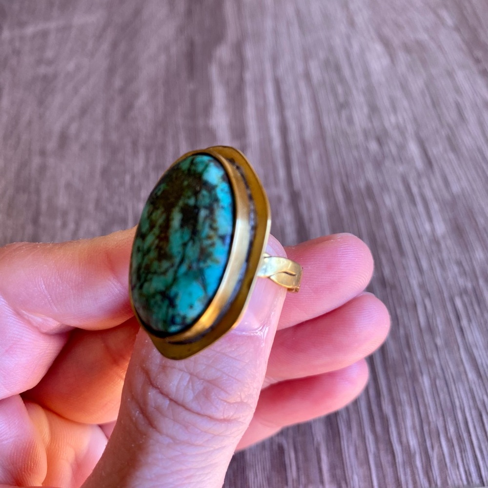 Brass And Turquoise Statement Ring - image 5